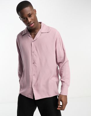 Selected Homme long sleeve revere collar shirt in pink - ASOS Price Checker