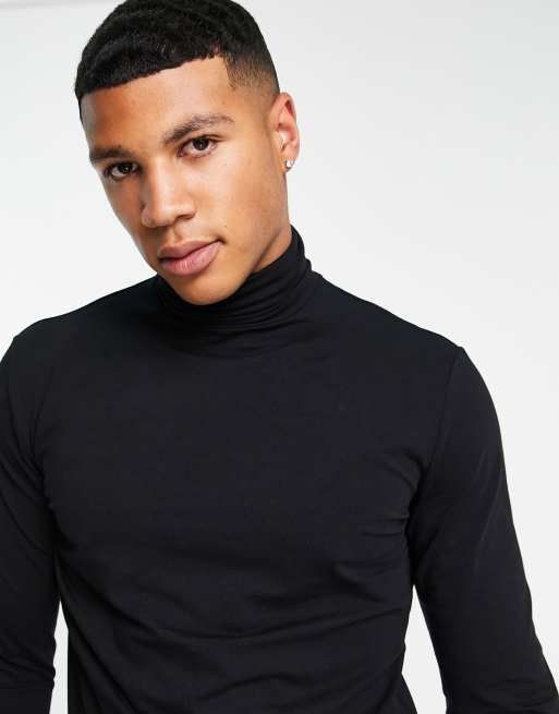 Selected Homme long sleeve roll neck T shirt in black