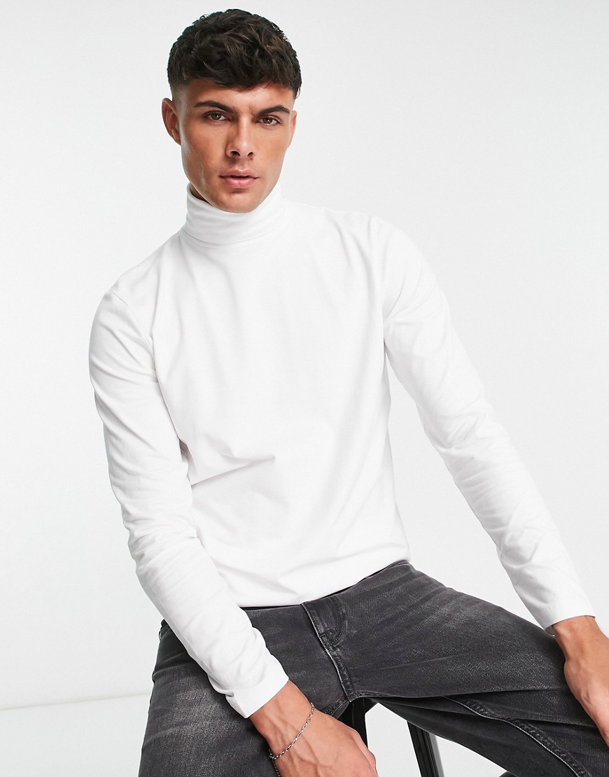 Selected Homme long sleeve roll neck t-shirt in white