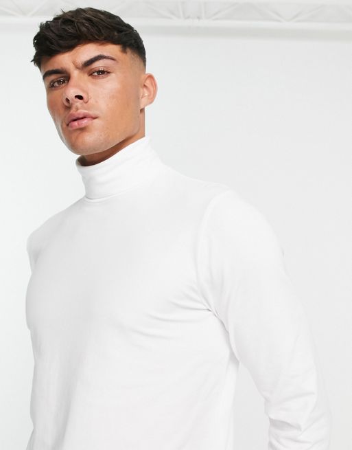 Selected Homme - T-shirt manches longues à col roulé - Blanc