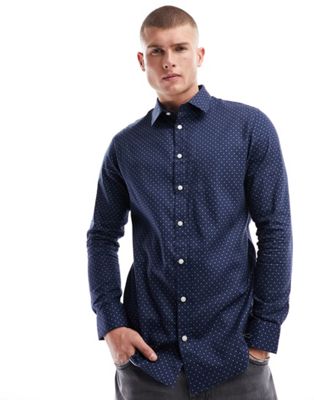 Selected Homme long sleeve shirt in navy - ASOS Price Checker