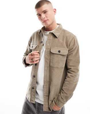 Selected Homme loose cord overshirt in beige