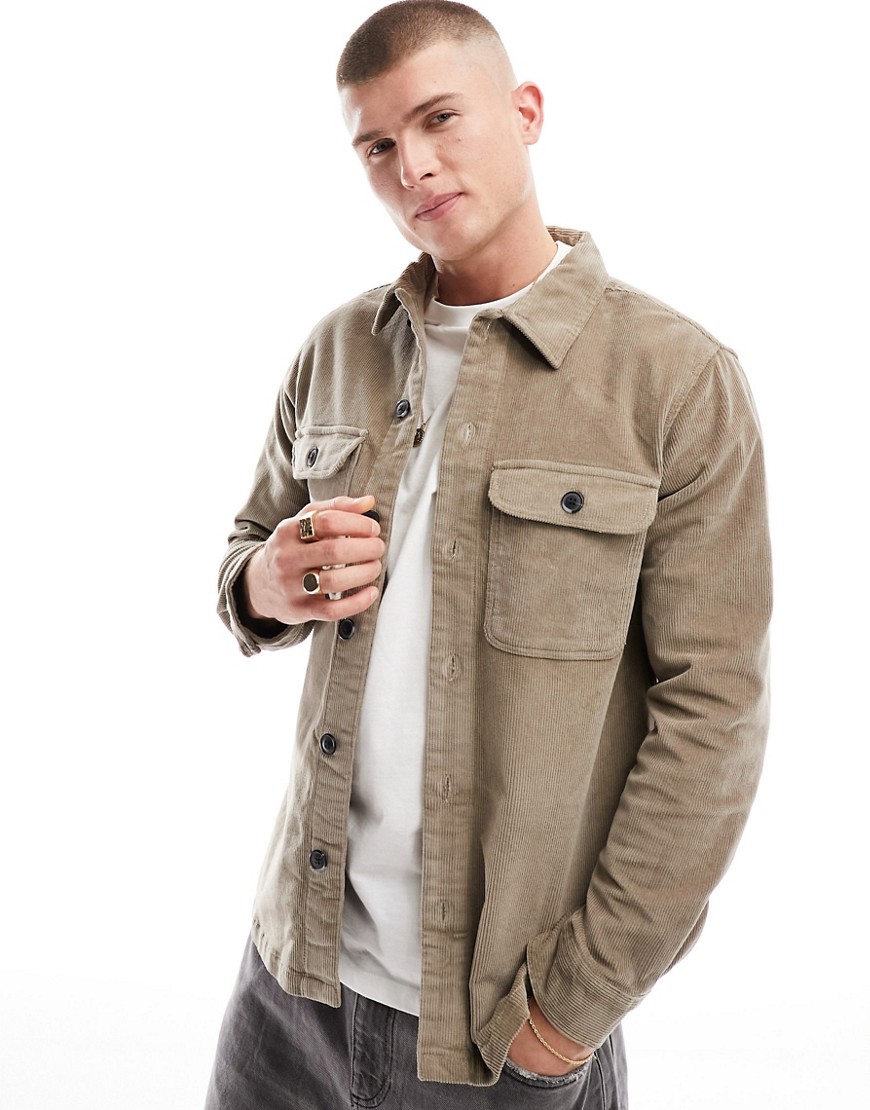 Selected Homme Loose Cord Overshirt In Beige-neutral