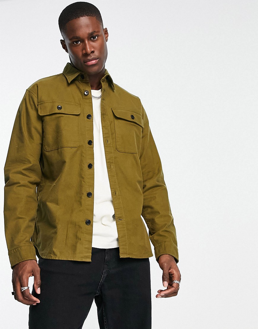 Selected Homme loose fit brushed overshirt in khaki-Green