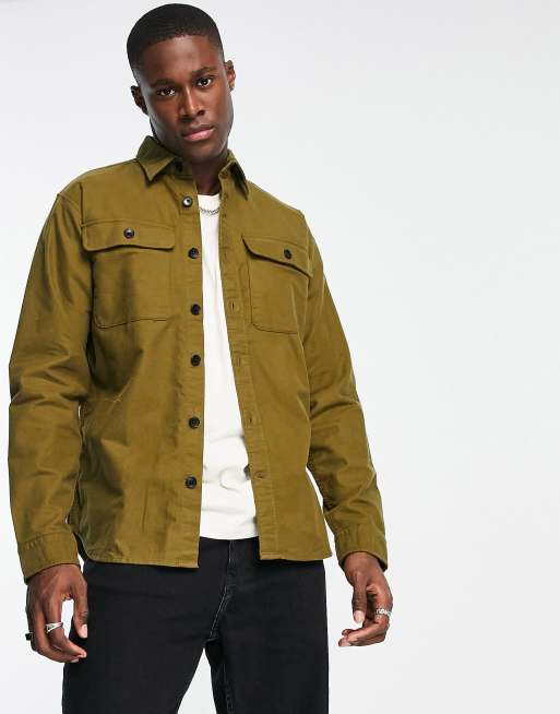 Selected Homme loose fit brushed overshirt in khaki | ASOS