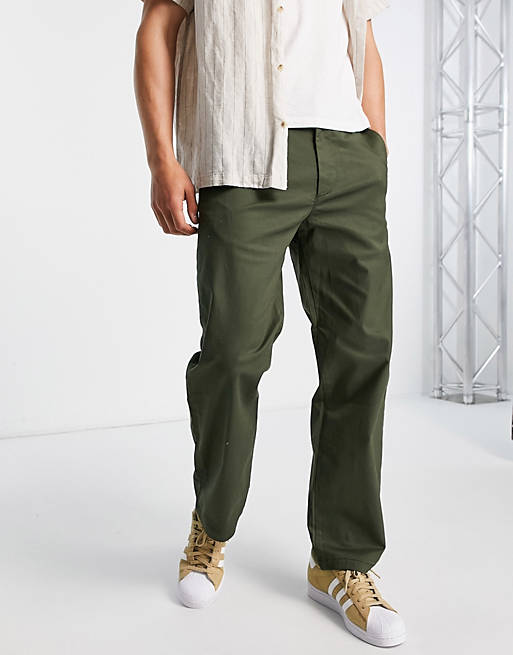 Selected Homme loose fit chinos in khaki | ASOS