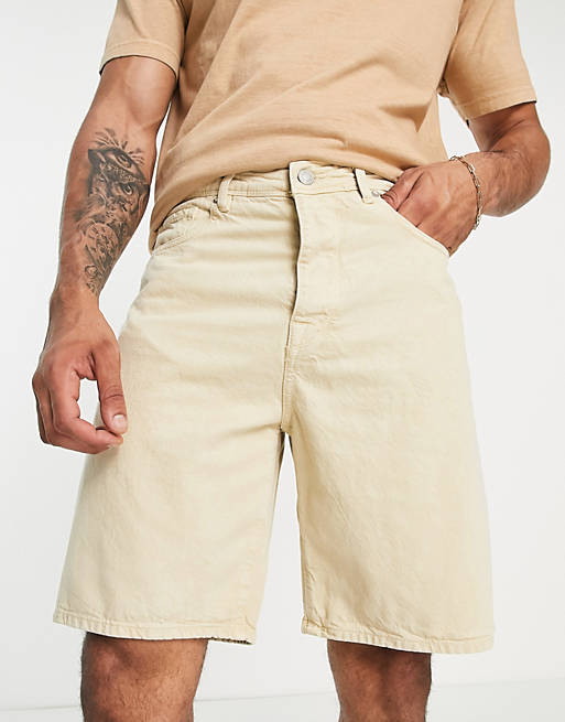 Retired radical Jug Selected Homme loose fit denim shorts in beige | ASOS