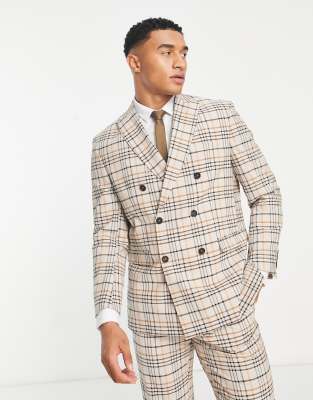 Selected Homme loose fit double breasted suit jacket in beige