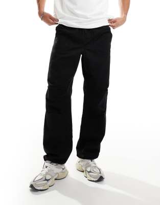 loose fit elastic waistband ripstop pants in black