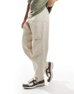 loose fit elastic waistband ripstop pants in stone-Neutral