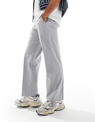 loose fit pleated pants in gray melange