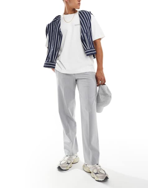 Selected Homme loose fit pleated trousers in grey melange - view 1