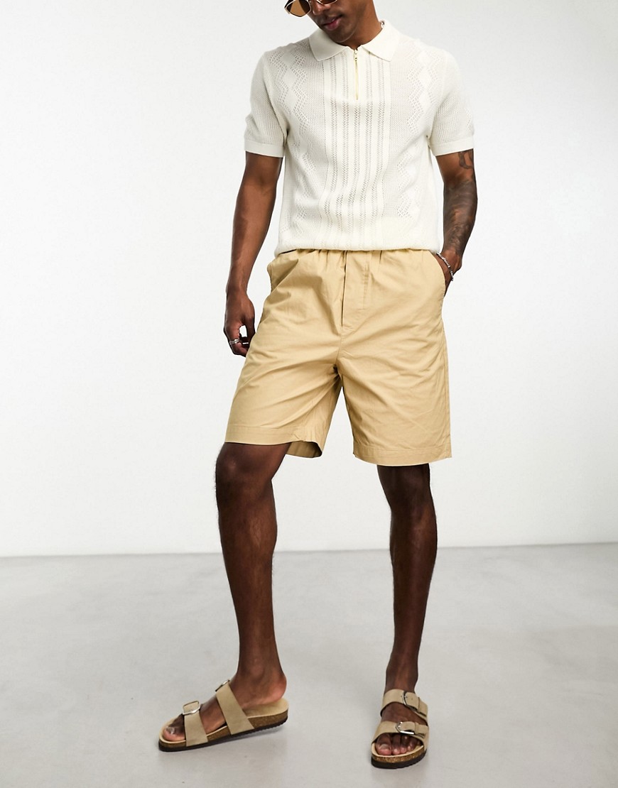 Selected Homme loose fit short with elasticated waist in beige-Neutral