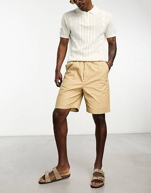 Homme fit shorts with elasticated waist in beige | ASOS