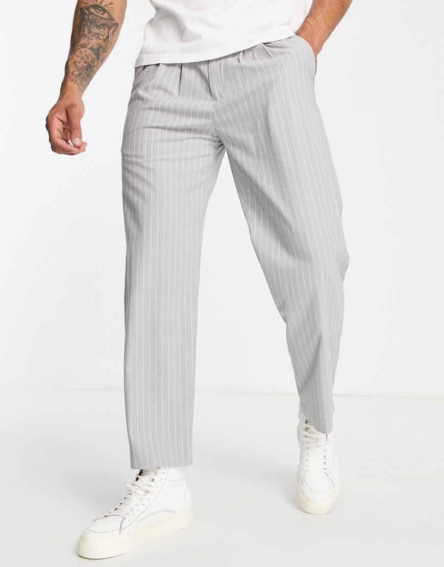 Selected Homme loose fit smart trousers in grey pinstripe