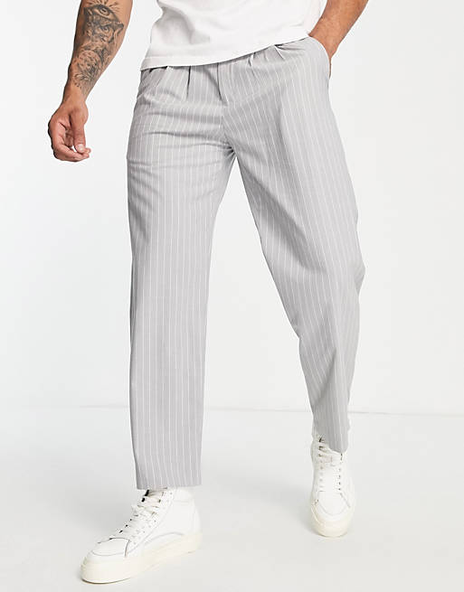 Selected Homme loose fit smart trousers in grey pinstripe | ASOS