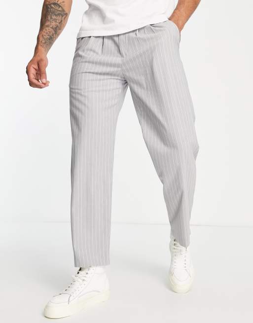 Gray pinstripe pants for men in relaxed cut