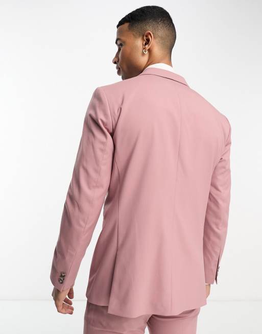 ASOS Design Jersey Exaggerated Shoulder Satin Suit Blazer in Pink