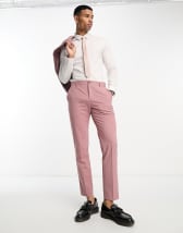 ASOS DESIGN slim linen mix suit pants in pink | ASOS