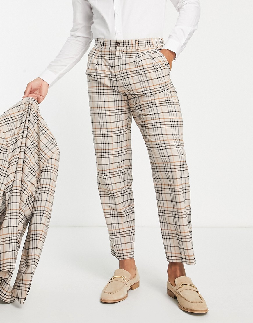 Selected Homme loose fit suit trouser in beige-Neutral
