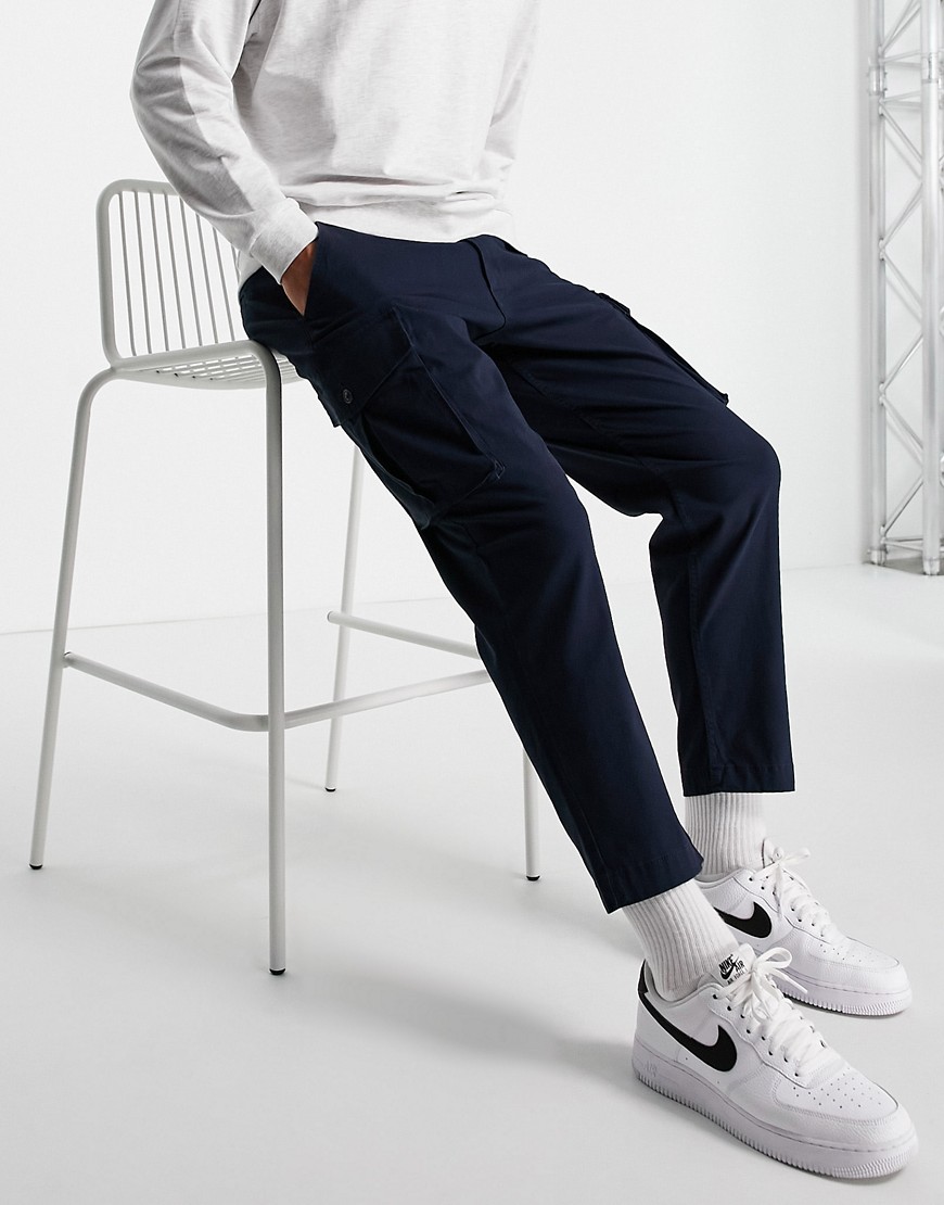 Selected Homme loose fit tapered cargo trousers in navy