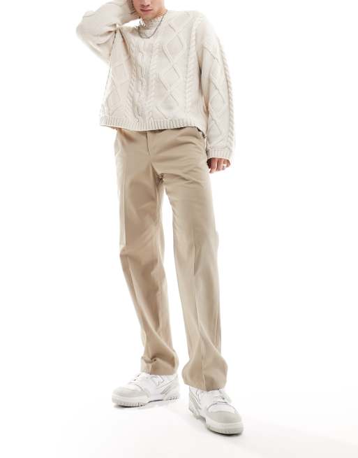 Selected Homme loose fit twill pants in beige