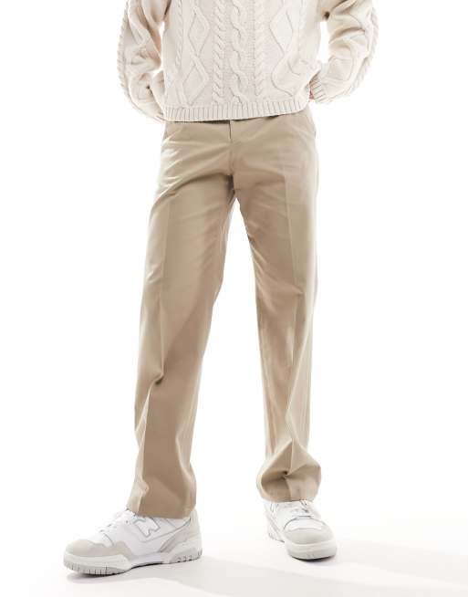 Selected Homme loose fit twill pants in beige