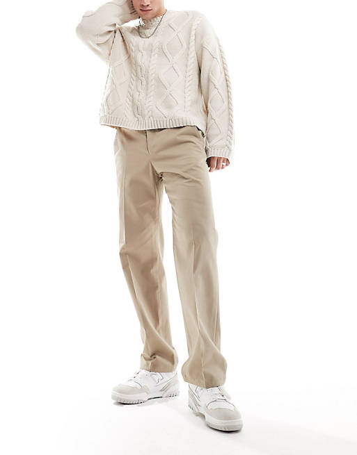Selected Homme loose fit twill trouser in beige | ASOS