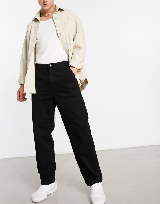 Selected Homme loose fit workwear pants in black