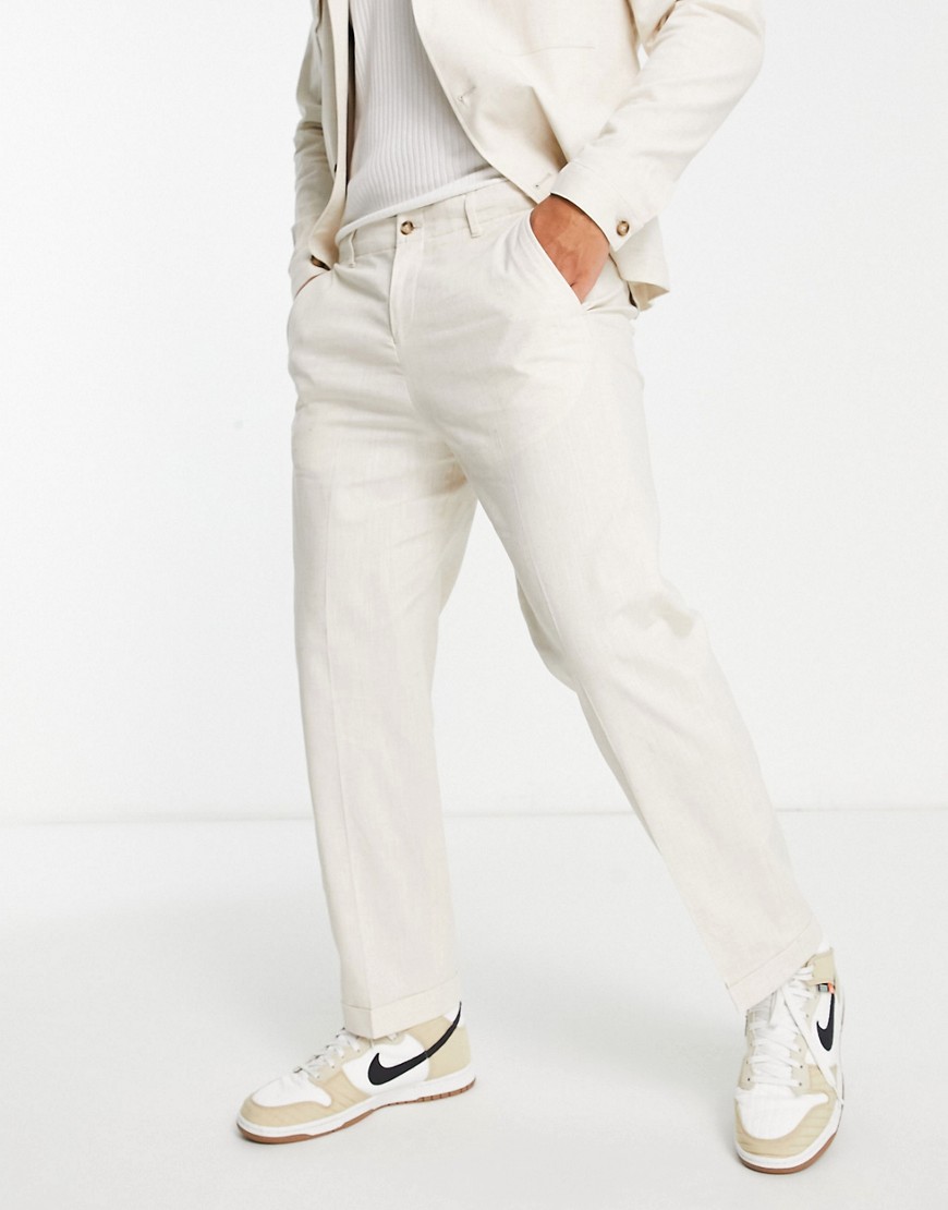 Selected Homme loose linen mix pants in white - part of a set-Neutral