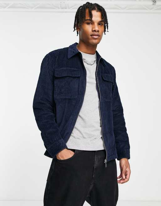 Selected Homme - Losvallend overshirt van corduroy in marineblauw 