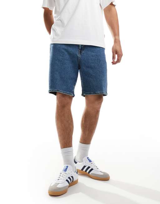 Selected Homme - Losvallende denim short in blauw met wassing