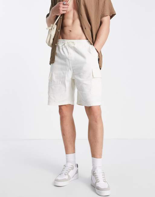 Selected Homme - Løstsiddende cargoshorts i råhvid