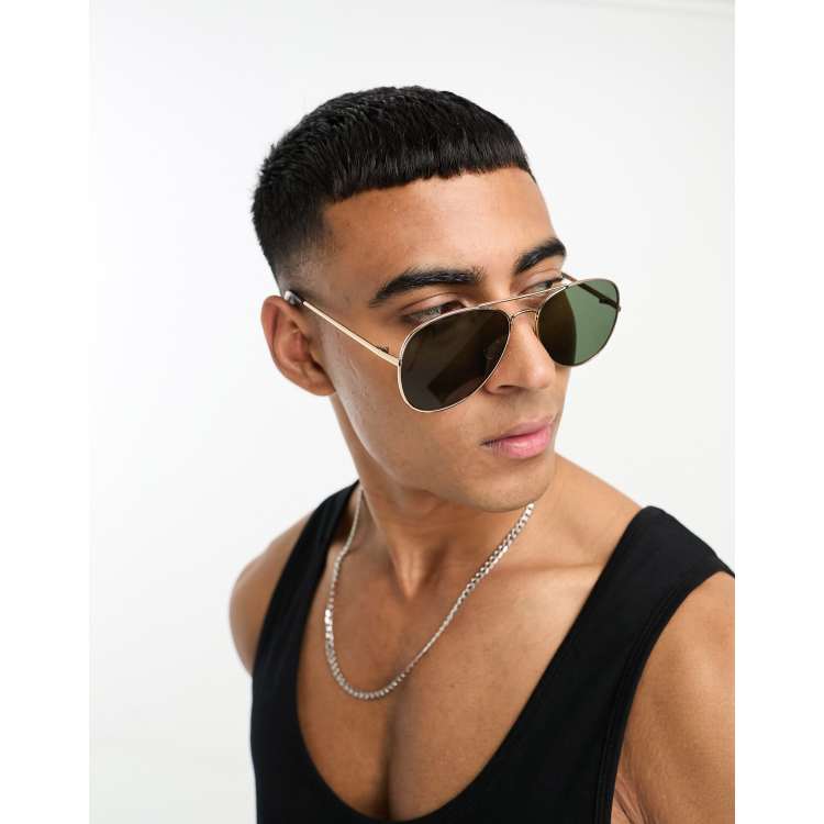 Selected Homme Lunettes de soleil aviateur Dor ASOS