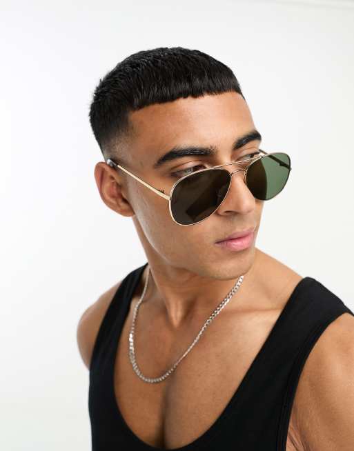 Selected Homme Lunettes de soleil aviateur Dor ASOS