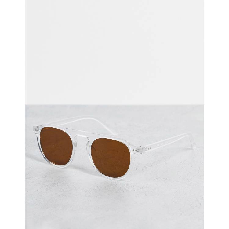 Selected Homme Lunettes de soleil r tro hautes monture transparente et verres marrons