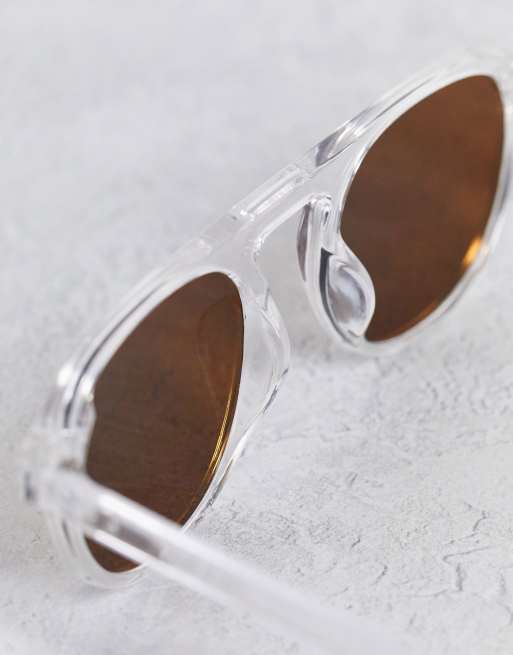 Selected Homme Lunettes de soleil r tro hautes monture transparente et verres marrons