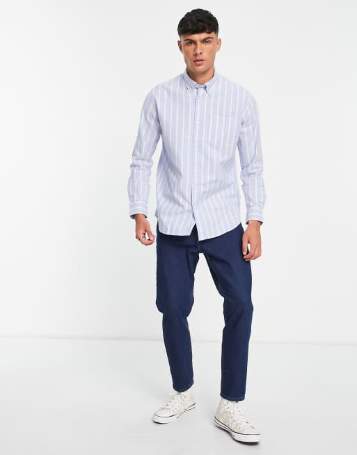 Selected Homme - Lyseblå Oxford-skjorte med button down-krave og striber, 3 af 4