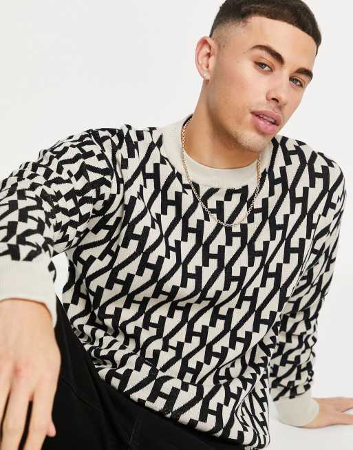 Selected Homme - Maglione beige con monogramma