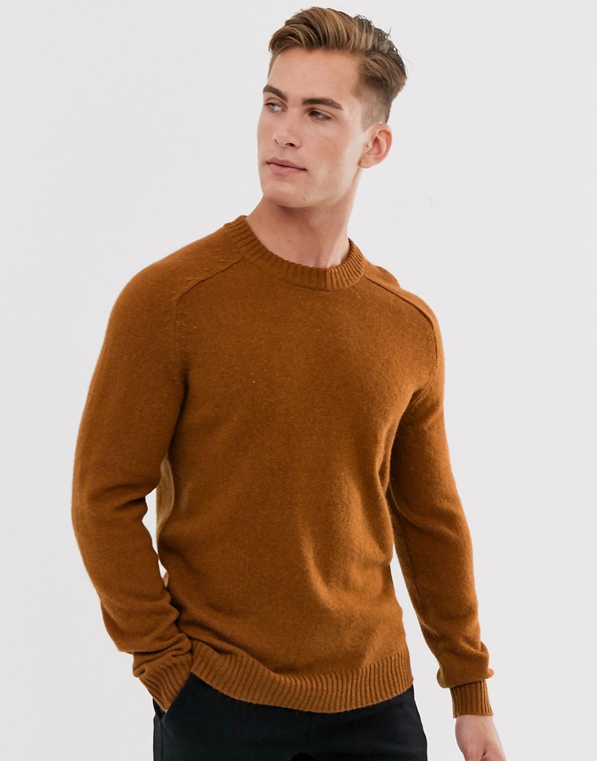 Selected Homme - Maglione girocollo in lana arancione bruciato-Cuoio