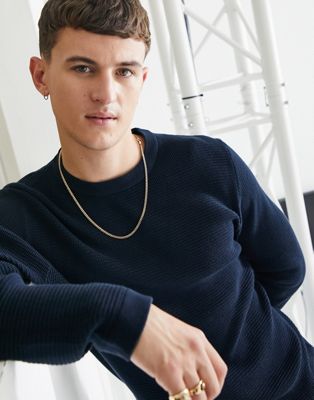 Selected Homme textured jumper with crew neck in navy - ASOS Price Checker