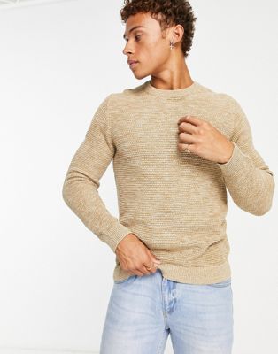 Selected Homme textured knitted crew neck jumper in khaki  - ASOS Price Checker