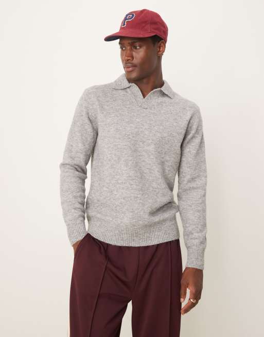 Selected Homme - Maglione grigio mélange con colletto stile polo