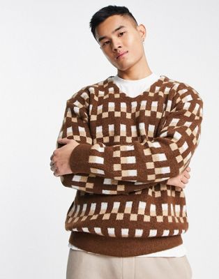 Selected Homme oversized wool mix jumper in check  - ASOS Price Checker