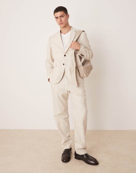 Selected Homme Malik linen set in cream - view 1