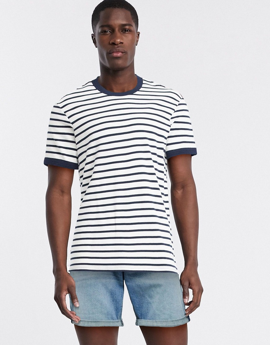 Selected Homme – Marinblå- och vitrandig t-shirt med boxig passform