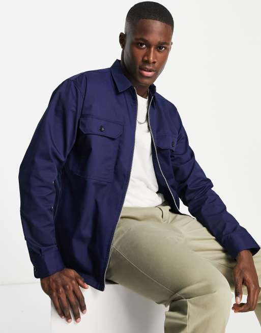 Selected Homme – Marinblå overshirt med dubbla fickor och dragkedja