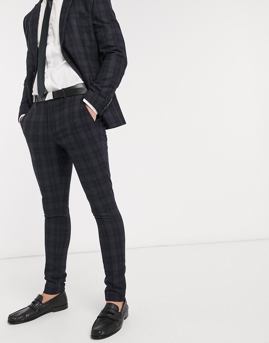 Selected Homme – Marinblå, rutiga kostymbyxor i skinny fit