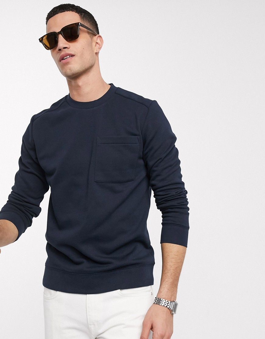 Selected Homme – Marinblå sweatshirt med rund halsringning och en ficka