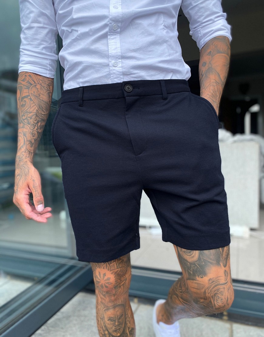 Selected Homme - marineblå elegante jersey shorts med stræk